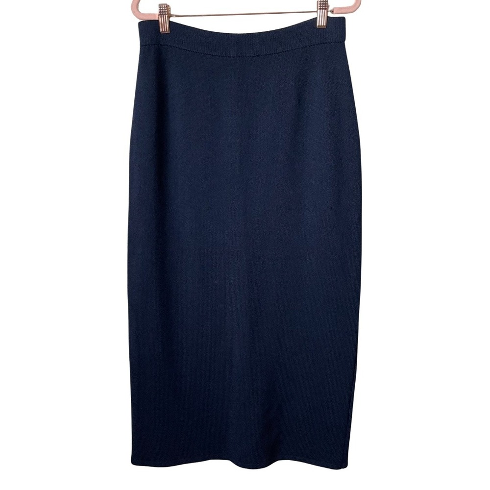 St John Skirt Womens Size 10 Navy Blue Santana Knit Pencil Midi Quiet Luxury